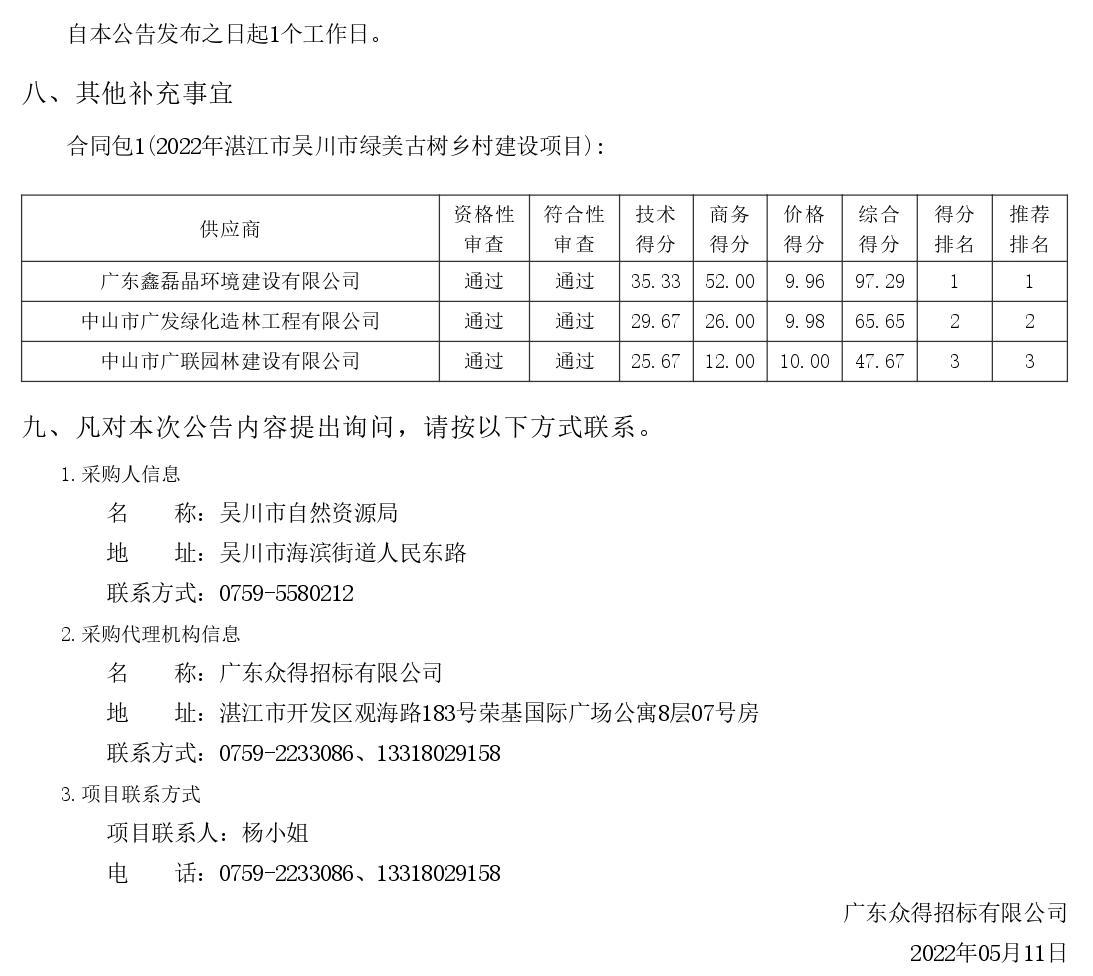 2022年湛江市吳川市綠美古樹鄉(xiāng)村建設(shè)項目【項目編號：ZDZJ22-Z66046】結(jié)果公告(圖3)