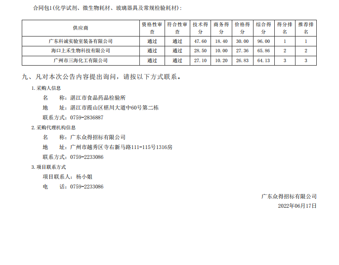 湛江市食品藥品檢驗(yàn)所實(shí)驗(yàn)耗材采購(gòu)項(xiàng)目(二次)【項(xiàng)目編號(hào)：ZDZJ22-Z09043】(包1）結(jié)果公告(圖2)