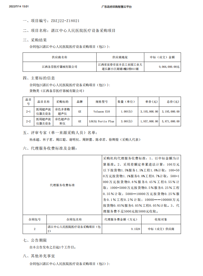 湛江中心人民醫(yī)院醫(yī)療設(shè)備采購項目【項目編號：ZDZJ22-Z18021】包2結(jié)果公告(圖1)