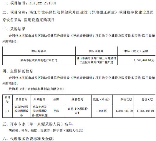 湛江市坡頭區(qū)婦幼保健院升級建設(shè)（異地搬遷新建）項(xiàng)目數(shù)字化建設(shè)及醫(yī)療設(shè)備采購-醫(yī)用設(shè)施采購項(xiàng)目【項(xiàng)目編號：ZDZJ22-Z21081】結(jié)果公告(圖1)