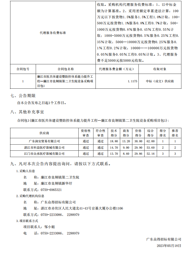 廉江市醫(yī)共體建設(shè)暨防控體系能力提升工程—廉江市良垌鎮(zhèn)第二衛(wèi)生院設(shè)備采購項(xiàng)目【項(xiàng)目編 號(hào)：ZDZJ23-Z05030】（包 1）結(jié)果公告(圖2)